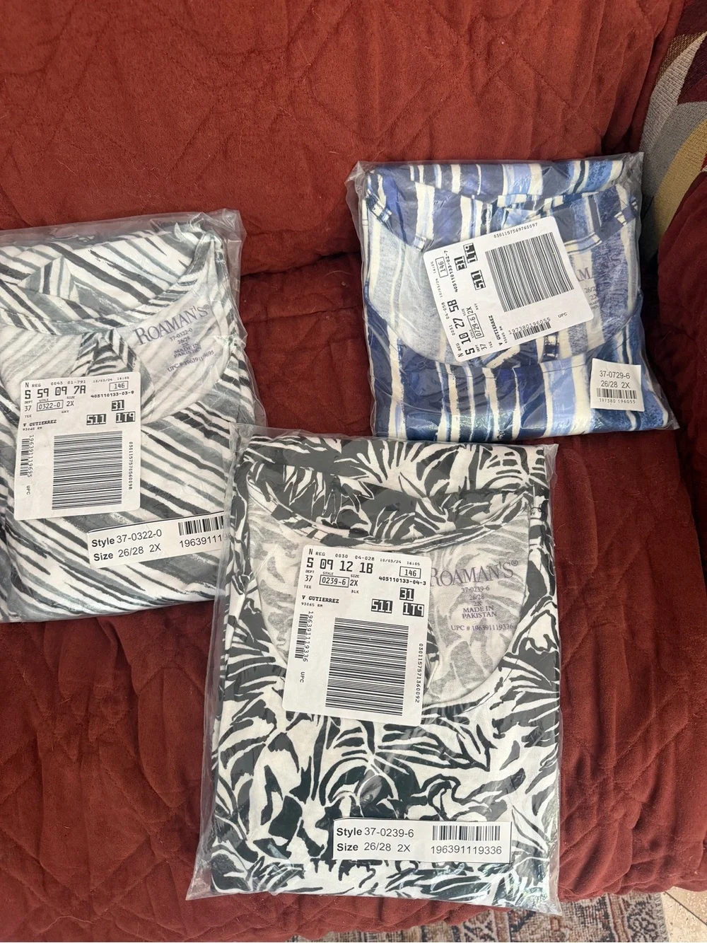 Roaman's Short Sleeve Printed Tees in Blue, Black and White - Picture 1 of 12